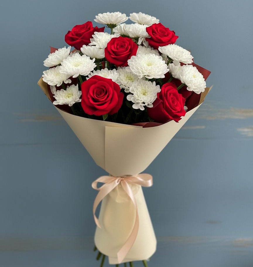 Букет цветов из: Розы и Хризантемы в Дмитриевке