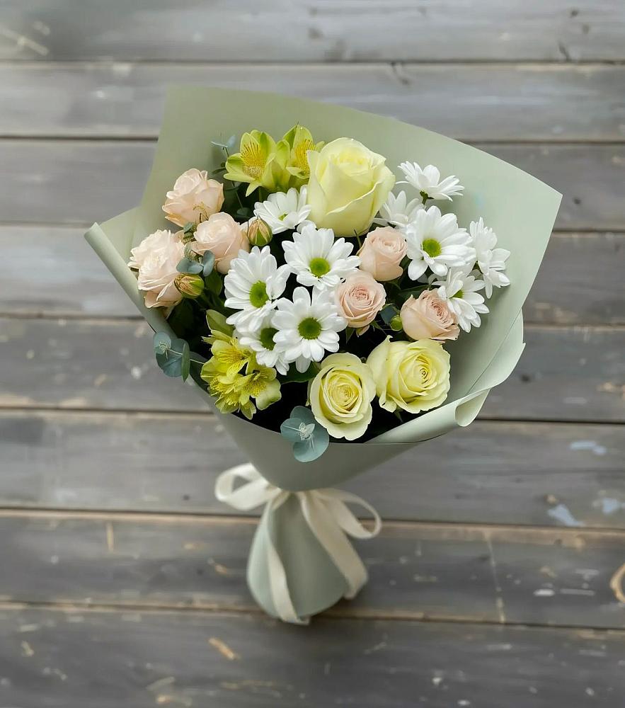 Букет цветов из: Альстромерии, Розы и Хризантемы в Дмитриевке