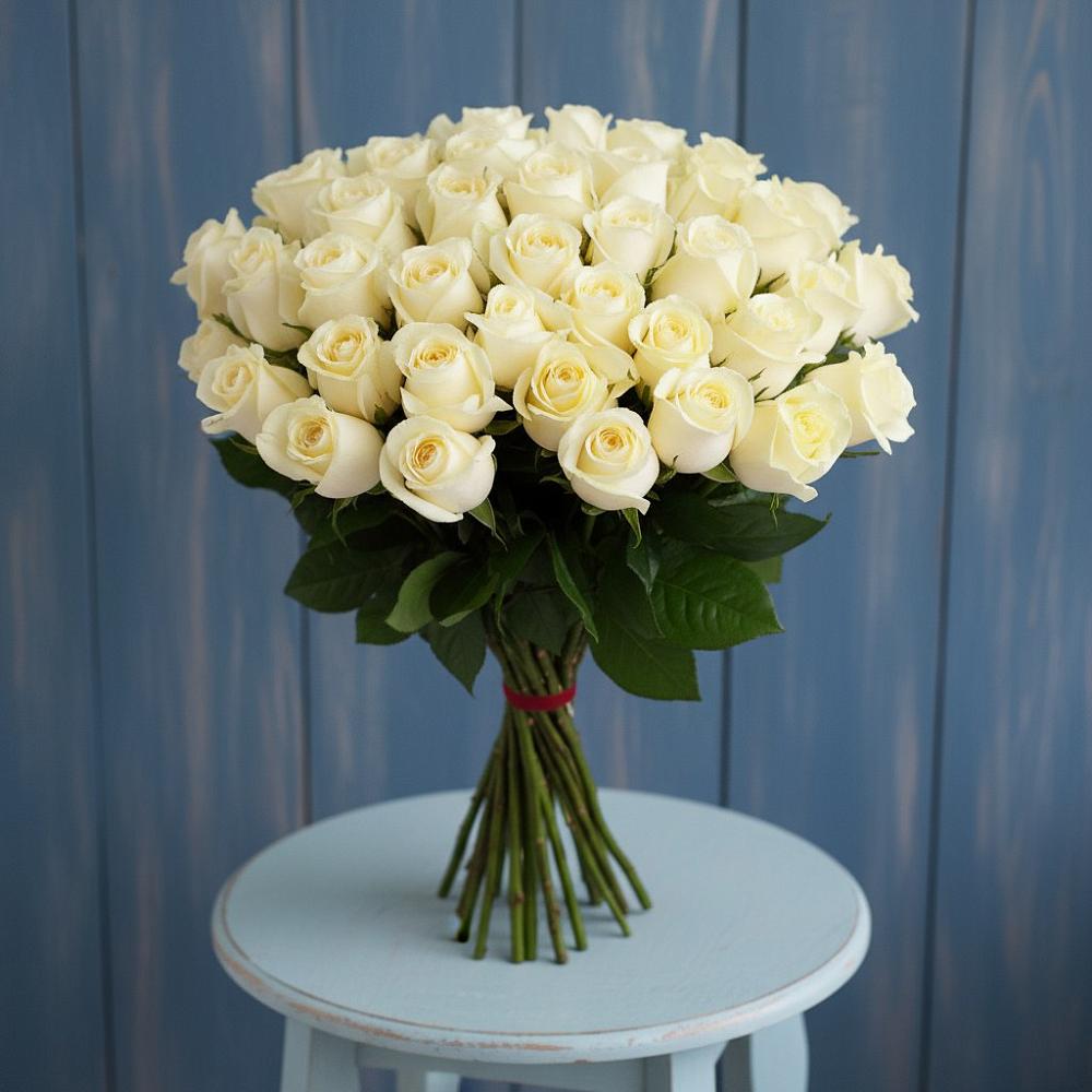Букет 51 Белая роза Эдлесс Лав в Дмитриевке