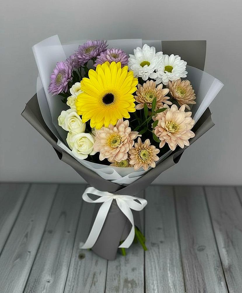 Букет цветов из: Розы, Герберы и Хризантемы в Дмитриевке