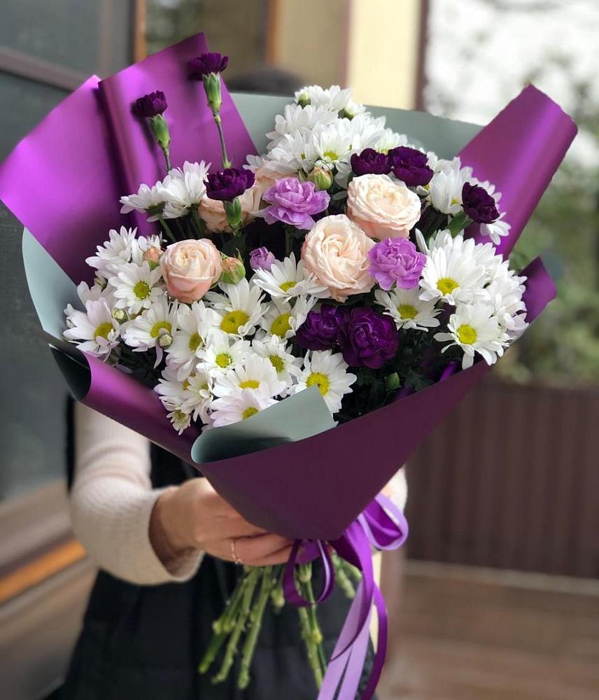 Букет цветов из: Хризантемы, Гвоздики и Розы в Дмитриевке