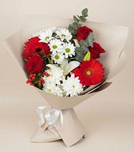Букет цветов из:  Розы, Хризантемы, Герберы и Лилии в Дмитриевке