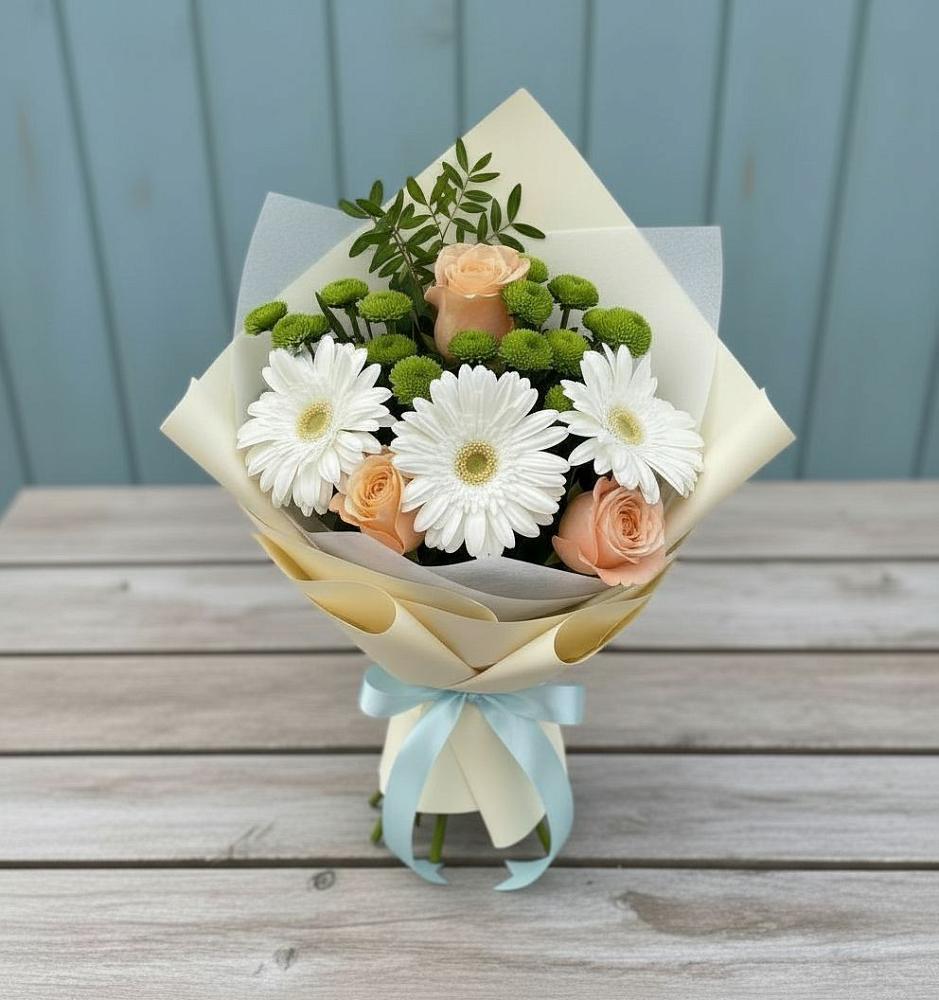 Букет цветов из: Герберы, Розы и Хризантемы в Дмитриевке