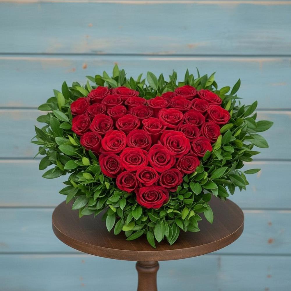 Цветочная композиция из Розы в виде сердца в Дмитриевке