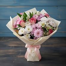 Букет цветов из:  Хризантемы, Альстромерии и Розы в Дмитриевке