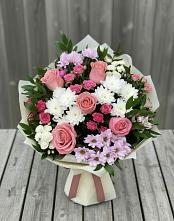 Букет цветов из:  Альстромерии, Гвоздики, Розы и Хризантемы в Дмитриевке