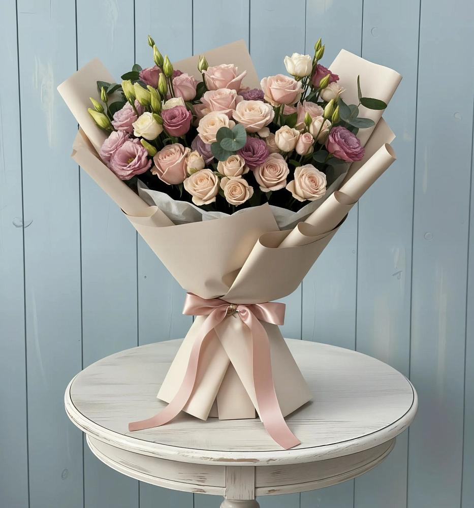 Букет цветов из: Розы и Лизиантусы в Дмитриевке